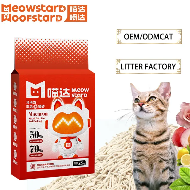 Maca de madeira para gatos premium Catlitter Meowstard Red que aglomera rapidamente em 3 segundos maca de madeira para gatos misturada