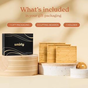 Juego de tablas de cortar de bambú Smirly de 3 piezas, no tóxicas, con soporte para uso en la cocina - Product Image 4