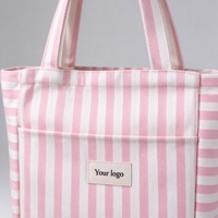 Sac fourre-tout en toile rayée personnalisé avec poignée brodée, grande capacité, réutilisable pour les courses et les voyages