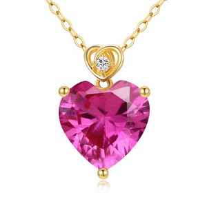 Custom 14K Gold Heart Pink Tourmaline October Birthstone <b>Necklace</b>, Women Birthday Anniversary Valentines Gift Love Gem Pendant - Product Image 1
