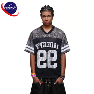 QZFSO Vintage Camouflage Matte Polyester V-Neck Oversized Custom Sublimated Football T-shirt Mesh Sport Soccer Jersey for Men - Product Image 1