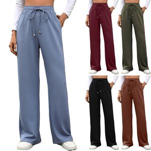 Pantalones Anchos Casuales de Color Sólido para Mujer, Otoño Invierno, con Cintura Elástica, Bolsillo, Antibolitas, Transpirables, Corte Regular, Talla XL - Product Image 6