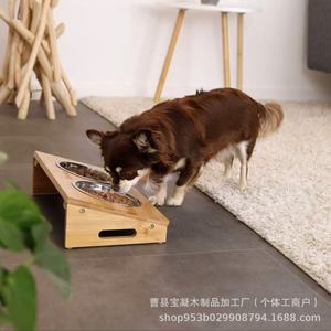 Soporte de bambú Dejia para comedero de mascotas, doble comedero de acero inoxidable para gatos y perros, estación de alimentación elevada de 35x20x10cm - Product Image 5