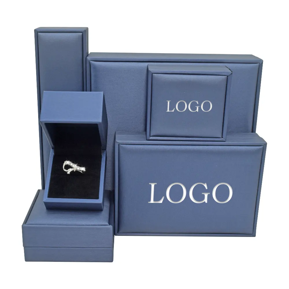 Dongyue Luxury custom Ring PU leather packing blue jewelry ring box light Jewelry Earring Gift Box