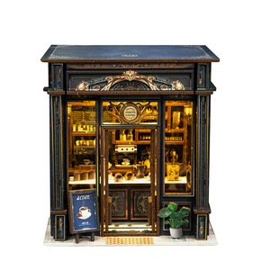 Nouveau produit transfrontalier : Modèle miniature de librairie en bois <span class=keywords><strong>3D</strong></span> à assembler soi-même, 50 pièces, avec cristal vert, jouet DIY - Product Image 1