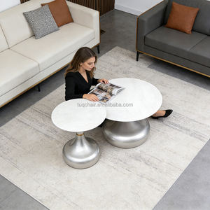 Ensemble table basse et chaise TUQ Daily Ritual en <span class=keywords><strong>dalle</strong></span> de roche pour la préparation du café du matin, table d'angle en <span class=keywords><strong>pierre</strong></span> frittée pour coin de recharge - Product Image 1