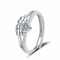Bague anti-stress rotative double ligne tendance pour femme, sertie de diamants en forme de cœur, style froid et élégant, accessoire de doigt personnalisé, vente chaude