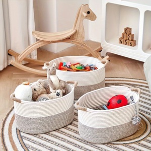 Woven Storage <b>Basket</b> Round Cotton Handmade Toys Organizer For Kids Room 3Pcs Set - Product Image 1