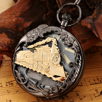 Reloj de Bolsillo Musical Steampunk Negro con Diseño de Locomotora de Vapor y Cadena