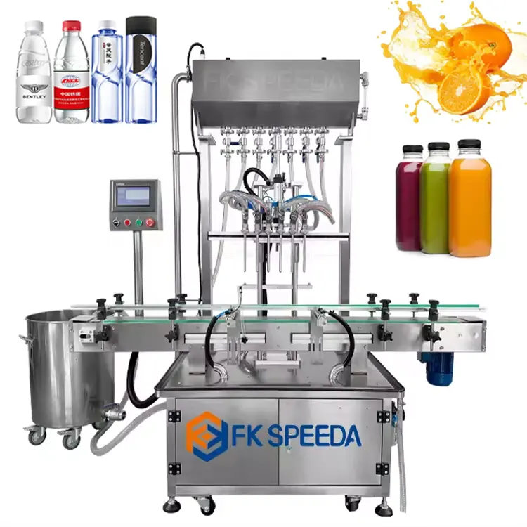 Automatic Water Juice Beverage 6 Nozzle PET Plastic Glass Bottle Water Bottle Filling Capping And Labeling Machine