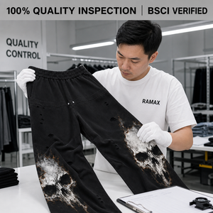 Pantalones de chándal góticos para hombre, estilo urbano, con estampado de calavera personalizado, desgastados, rasgados, de pierna ancha, cintura elástica, lavado vintage - Product Image 5