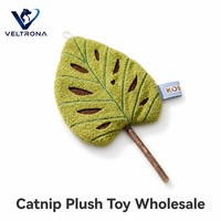 Jouet en peluche feuille de Monstera à la catnip, en tissu vert bouclé, avec tige en bois, rembourré de catnip, 45g