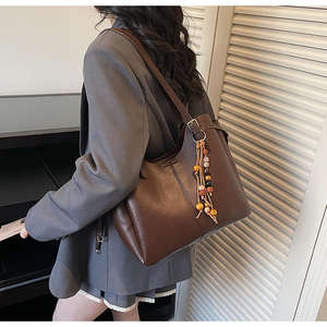 Sac à bandoulière rétro grande capacité de couleur unie pour femme, fermeture éclair, nouveau sac à main tendance, sac fourre-tout - Product Image 6