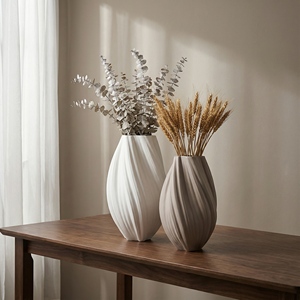 Nouvel ensemble de 2 vases en céramique de qualité supérieure, formes nordiques 3D, pour fleurs séchées, décoration minimaliste rustique pour <span class=keywords><strong>la</strong></span> maison et <span class=keywords><strong>la</strong></span> maison d'hôtesse - Product Image 3