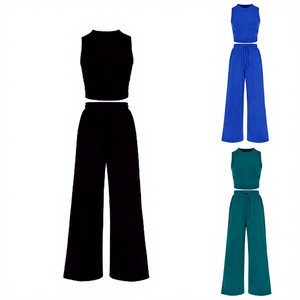 Conjunto de yoga de 2 piezas para mujer, top sin mangas con cuello redondo, cintura elástica, transpirable, de spandex/nailon, con estampado frontal. - Product Image 4