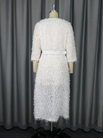 Robes de bureau pour femmes, col rond, manches trois quarts, ceinture, plumes