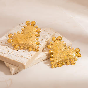Heart-Shaped Stud <b>Earrings</b> 18K Gold Color Zinc Alloy Stainless Steel <b>Post</b> Gift Fashion Jewelry - Product Image 3