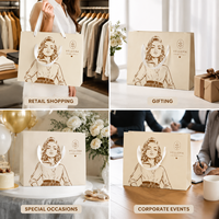 Sac en papier crépon sophistiqué avec illustration vintage et logo doré estampé à chaud pour boutique de mode de luxe