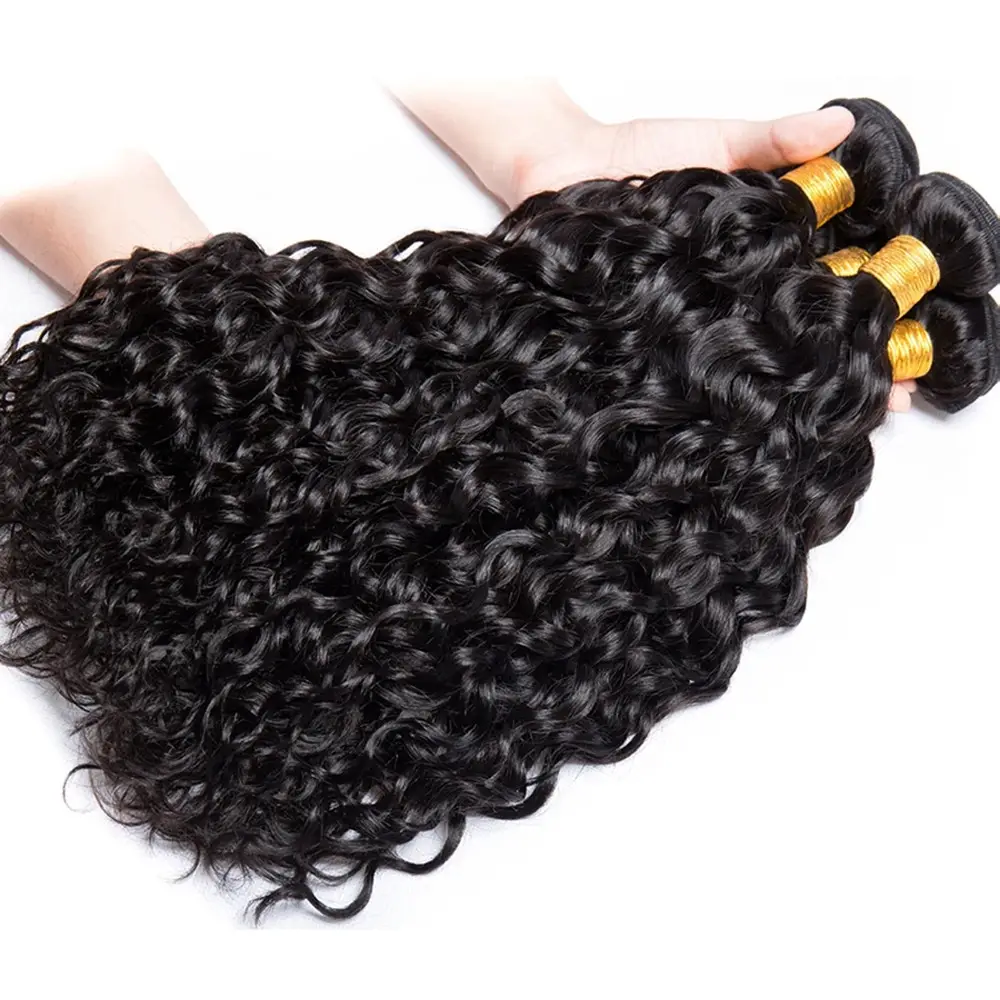 Venta al por mayor paquetes de ondas al agua 12A cabello humano brasileño tejido 10-40 pulgadas extensiones de cabello virgen trama a granel Color negro Natural