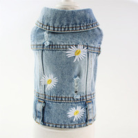 Dernière veste en jean pour chien à imprimé marguerite, veste en jean pour animal de compagnie
