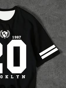 T-shirt à manches courtes pour homme, col rond, décontracté, imprimé 3D, motif de mot Brooklyn, numéro 20, doux, respirant, en polyester imprimé - Product Image 5