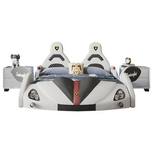 Lit enfant moderne en forme de voiture de course avec lumières LED, design cool de voiture de sport, cadre de lit rembourré pour garçons - Product Image 6
