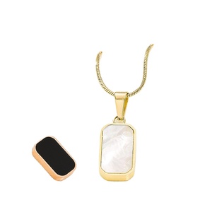 Gold PVD Stainless Steel Necklace | Black & White Double-Sided Natural Rectangular Pendant | Waterproof & Hypoallergenic - Product Image 1
