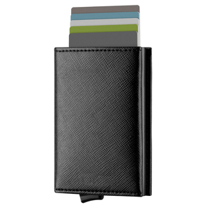 Tarjetero Delgado Antirrobo de Cuero Genuino con Cierre a Presión, Diseño Minimalista para Hombre - Product Image 1
