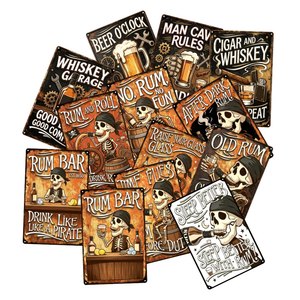 Plaque Murale Métallique Vintage Crâne de Pirate Rhum Décoration Murale Rétro Rustique Bar Pub Cave à Hommes Art Mural Décoratif Affiche Métallique - Product Image 1