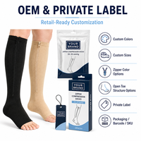 20-30 mmHg Open Toe Zipper Compression Socks Knee High Graduated Support Stockings for Women Men OEM Private Label
