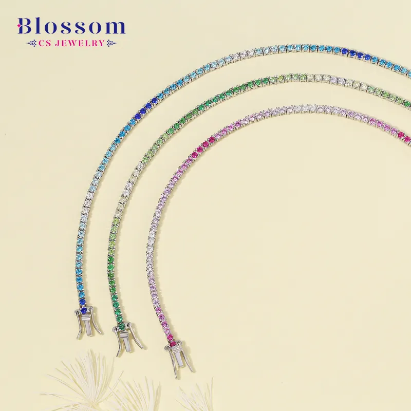 Bracelet de Tennis en argent Sterling et zircon pour femmes, bijoux à breloques de couleur dégradée, mode 2023