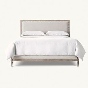 Muebles de Dormitorio, Cama Doble de Madera Maciza Vintage, Estructura de Cama con Panel de Tela para Casa u Hotel - Product Image 4