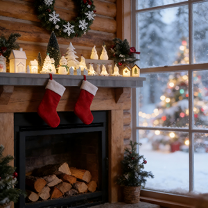 Collezione di decorazioni natalizie luminose in ceramica - Ornamenti a LED di Babbo Natale, renne e villaggio per l'esposizione domestica durante le festività - Product Image 3