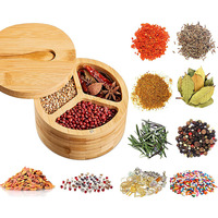 Organisateur d'épices de cuisine en bambou à 3 compartiments Simple Houseware avec cuillère, boîte à sel en bambou avec cuillère