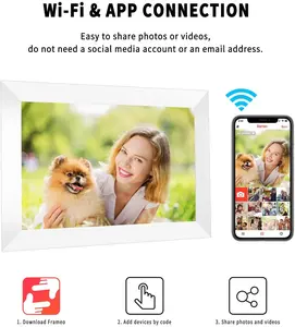 32GBメモリ10.1インチWiFiデジタル額縁タッチスクリーンスマートフォトフレーム、Frameo APP (白) を介して即座に写真を共有