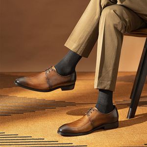 Zapatos de Vestir Oxford Hechos a Mano para Hombre, Formales, de Cuero, Ligeros, Antideslizantes, con Punta en Pico, para Oficina y Carrera Profesional, Entrega en 48 Horas, Transpirables - Product Image 1