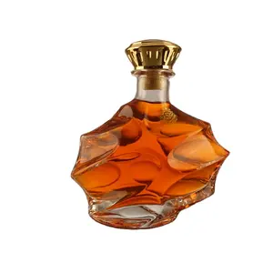 Bouteille de vin en verre plat gravé exquis, de 700ml, 720ml, 750ml, à fond épais, pour xo, cognac, liqueur, alcool, pour boissons