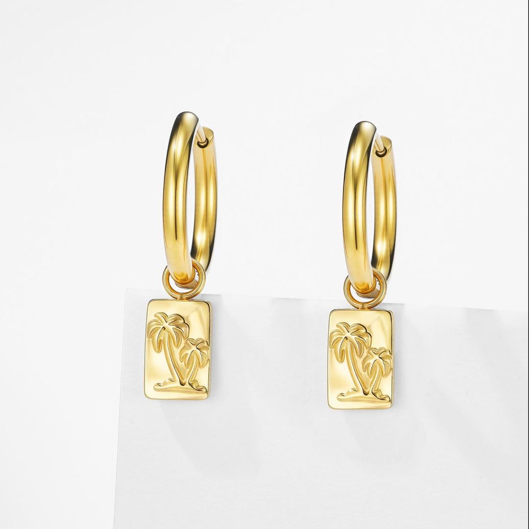 ต่างหูรูปต้นมะพร้าวทรงสี่เหลี่ยม