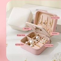 Estuche Organizador de Joyas de Viaje Personalizable de Cuero PU con Cierre de Cremallera, Diseño Cuadrado Moderno, Caja de Joyería Portátil