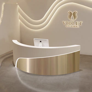 Bureau d'accueil incurvé moderne avec mur de logo rétroéclairé - Réception de luxe pour salon de beauté, <span class=keywords><strong>spa</strong></span>, hall d'hôtel ou bureau - Product Image 1