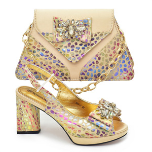 Chaussures compensées ouvertes en PU à enfiler avec pierres, ensemble de chaussures de mariée pour femme, été hiver, pour fêtes africaines, par Inmyshop - Product Image 4