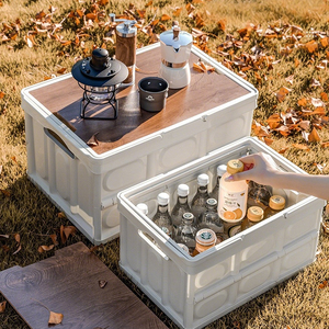 Đa chức năng ngoài trời gấp hộp lưu trữ với nắp gỗ cắm trại nhựa đóng mở container lưu trữ - Product Image 3
