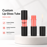 Tube de brillant à lèvres mini vide, rechargeable, format voyage, avec applicateur à bâtonnet et capuchon noir, personnalisable avec logo