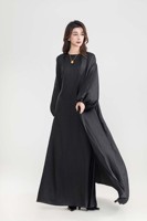 Ensemble coordonné pour femmes musulmanes, mode modeste, noir, avec logo personnalisé OEM, abaya ouverte et robe longue