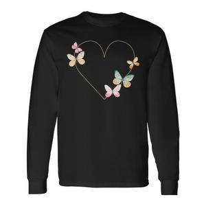 T-shirt a maniche lunghe con farfalla colorata e cuore, nera, per adulti, unisex - Product Image 1