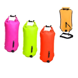 Five Colors Wholesale 28L Pvc Orange Neon Green Yellow Pink Red Inflatable Swim Buoys with Dry Bag Flag for Open Water Swimming