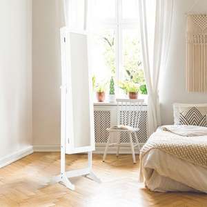 Armadietto per gioielli con specchio da pavimento in vetro personalizzato in legno - Product Image 1