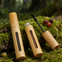 Penjualan Laris Tabung Kaca Maskara Kosong Mewah 10ml dari Bambu dengan Logo Kustom Kemasan Kosmetik Bulu Mata Grosir