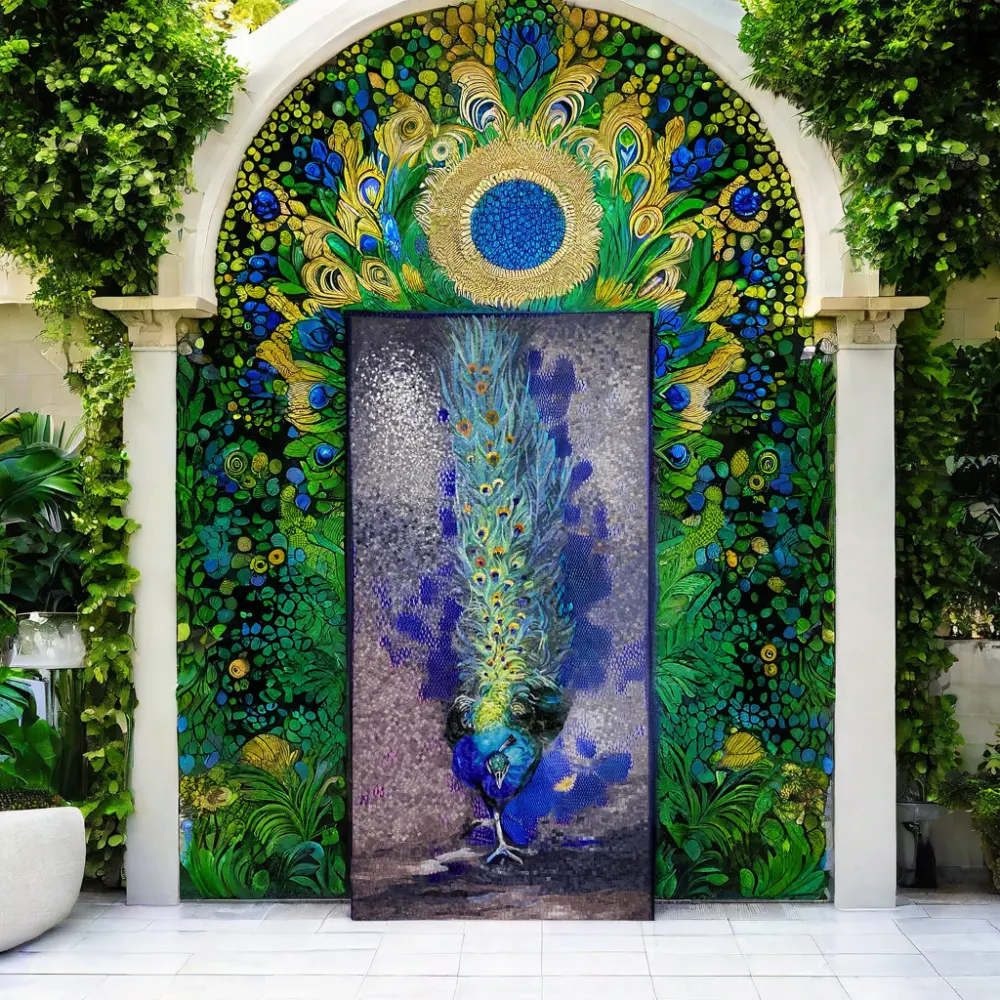 120x240cm 48x96" peacock mural Medallion Glass Swimming Pool Mosaic Polished Square Tiles for Wall or swimming pool