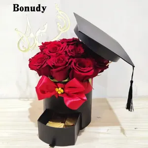 Özelleştirilebilir yuvarlak kare çiçek hediye şapka kutusu hatıra öğrenci töreni mezuniyet şapka kutusu